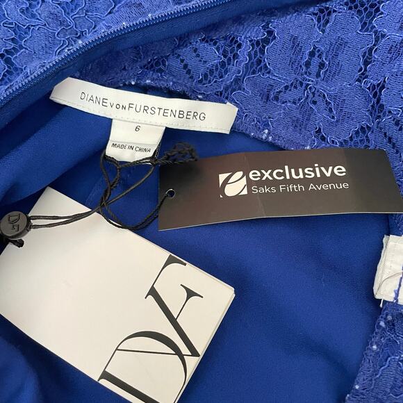 Diane Von Furstenberg DVF Womens Fifi Royal Blue Short Floral Lace Dress 6 M NWT - Picture 7 of 14